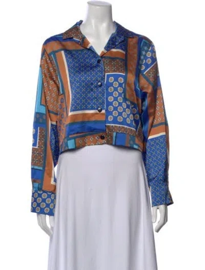 Pre-owned Misa Patterned Long Sleeve Blouse In Blue