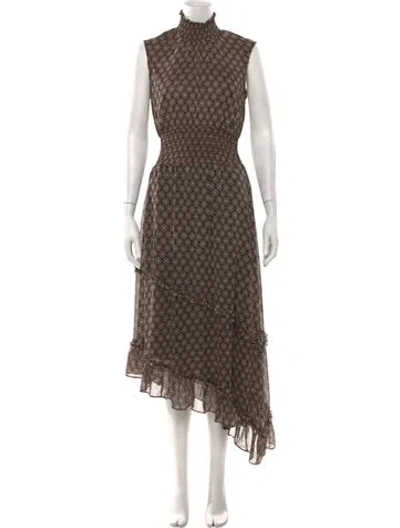 Pre-owned Misa Patterned Midi Length Dress In Black