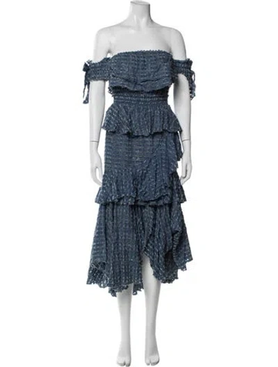 Pre-owned Misa Patterned Midi Length Dress In Blue