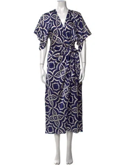Pre-owned Misa Patterned Midi Length Dress In Blue