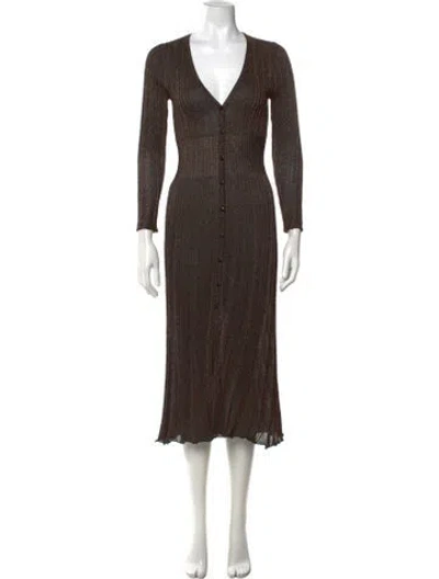 Pre-owned Misa Patterned Midi Length Dress In Brown/metallic