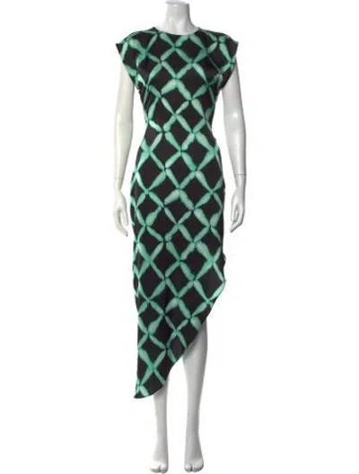 Pre-owned Misa Patterned Midi Length Dress In Green