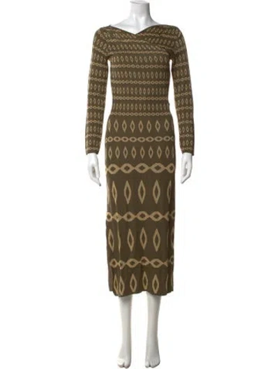 Pre-owned Misa Patterned Midi Length Dress In Green