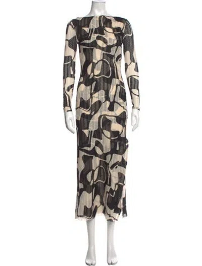 Pre-owned Misa Patterned Midi Length Dress In Neutrals