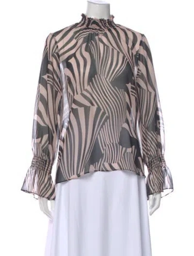 Pre-owned Misa Patterned Mock Neck Blouse In Pink