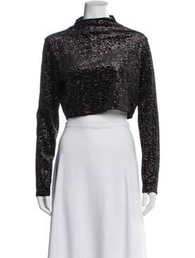 Pre-owned Misa Patterned Mock Neck Crop Top In Black