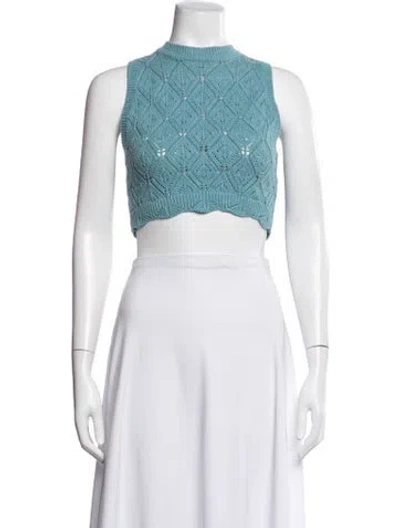 Pre-owned Misa Patterned Mock Neck Crop Top In Blue