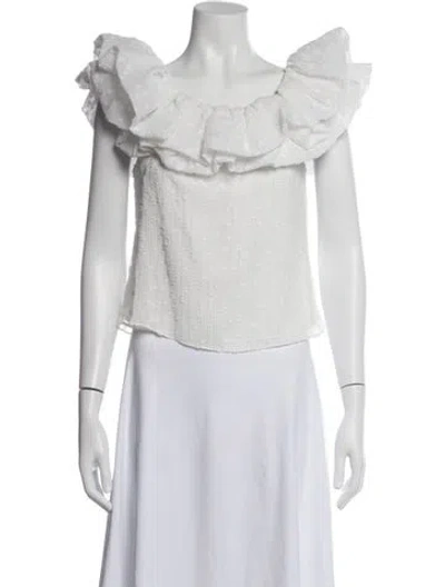 Pre-owned Misa Patterned Off-the-shoulder Top In White