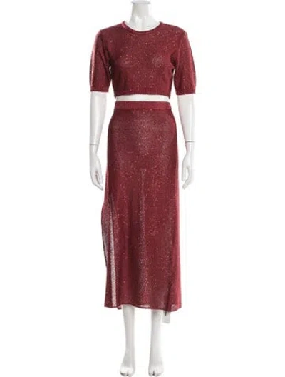 Pre-owned Misa Patterned Sequin Embellishments Skirt Set In Red