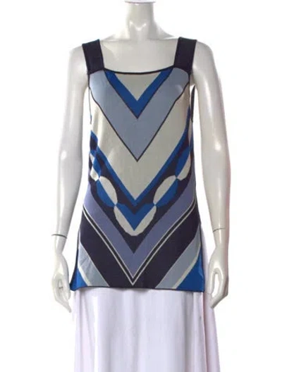 Pre-owned Misa Patterned Square Neckline Top In Blue