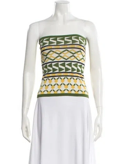 Pre-owned Misa Patterned Strapless Crop Top In Green