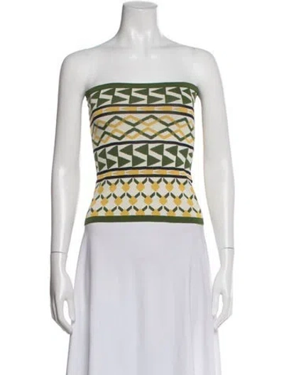 Pre-owned Misa Patterned Strapless Crop Top W/ Tags In White
