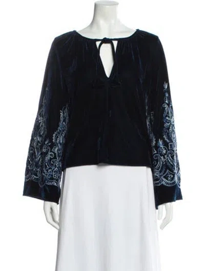 Pre-owned Misa Patterned Tie Neck Blouse In Black