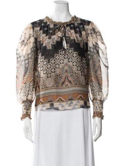 Pre-owned Misa Patterned Tie Neck Blouse In Neutrals