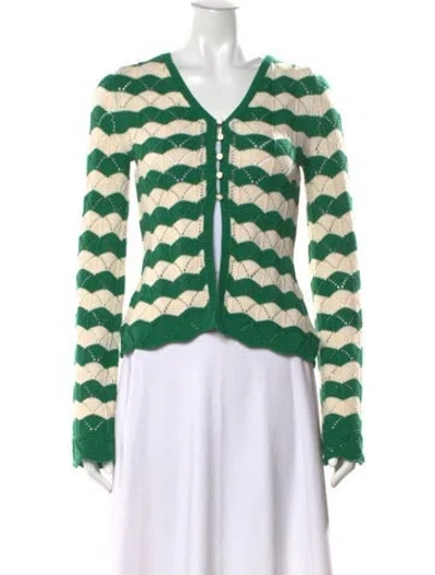 Pre-owned Misa Patterned V-neck Sweater W/ Tags In Green
