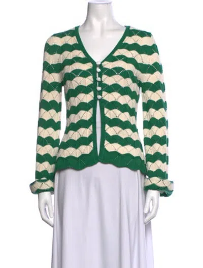 Pre-owned Misa Patterned V-neck Sweater W/ Tags In Green
