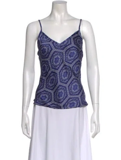 Pre-owned Misa Patterned V-neck Top W/ Tags In Blue