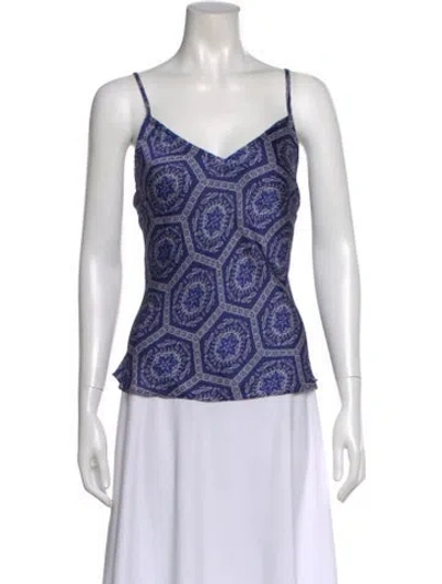 Pre-owned Misa Patterned V-neck Top W/ Tags In Blue