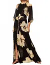 Misa Perdita Blouson-sleeve Chiffon Midi Dress In Black