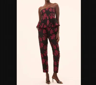 Misa Piper Holiday Peplum Top In Rose Print On Black Print In Multi