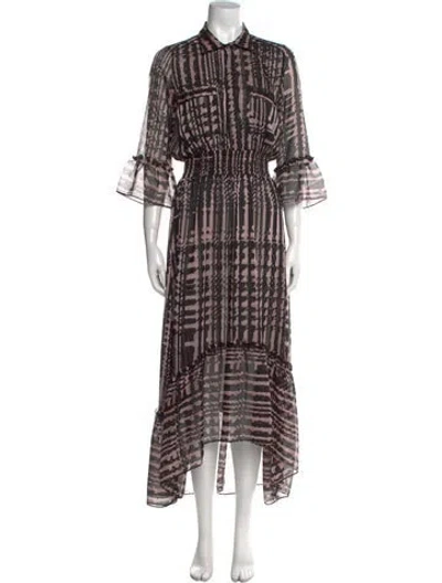 Pre-owned Misa Plaid Print Long Dress In Black