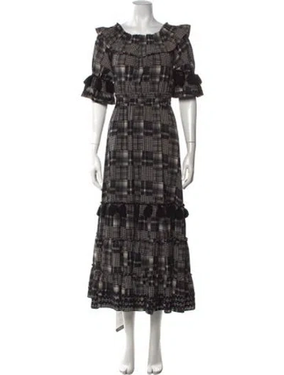 Pre-owned Misa Plaid Print Long Dress In Black