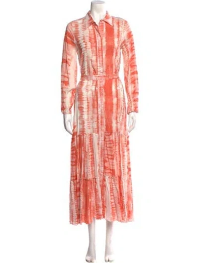Pre-owned Misa Plaid Print Long Dress In Orange