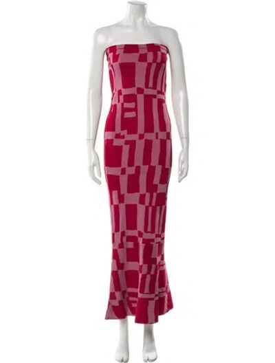 Pre-owned Misa Plaid Print Long Dress In Pink