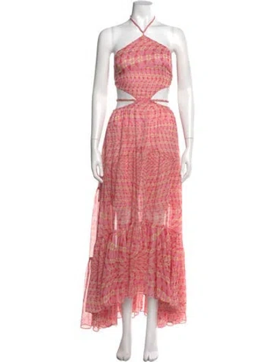 Pre-owned Misa Plaid Print Long Dress In Pink