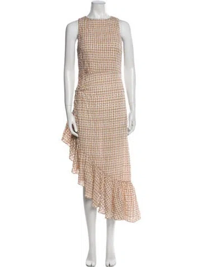 Pre-owned Misa Plaid Print Midi Length Dress In Neutral