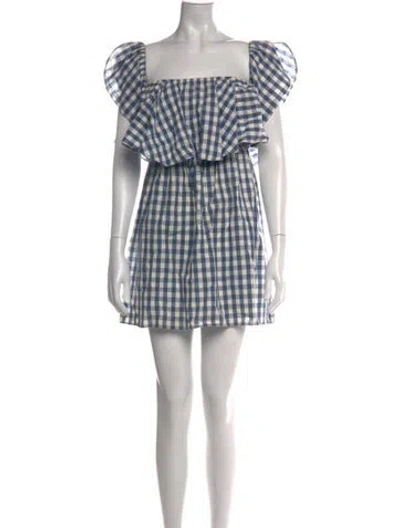 Pre-owned Misa Plaid Print Mini Dress In Blue
