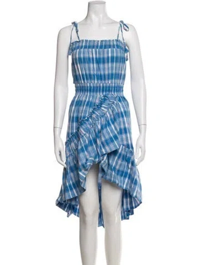 Pre-owned Misa Plaid Print Mini Dress In Blue