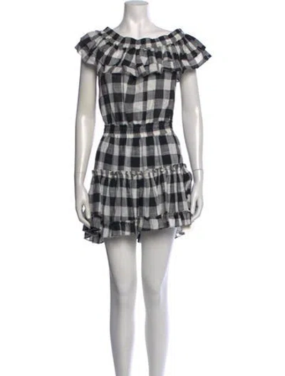 Pre-owned Misa Plaid Print Mini Dress In Neutrals