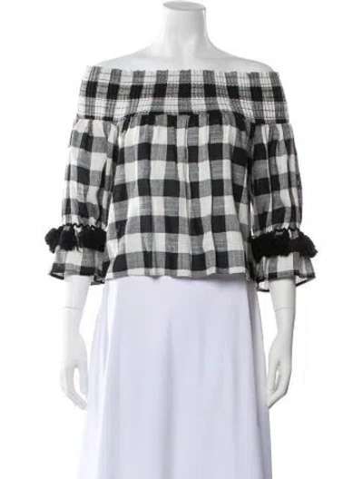 Pre-owned Misa Plaid Print Off-the-shoulder Blouse In Multi