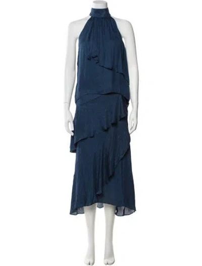 Pre-owned Misa Pleated Accents Dress Set In Blue