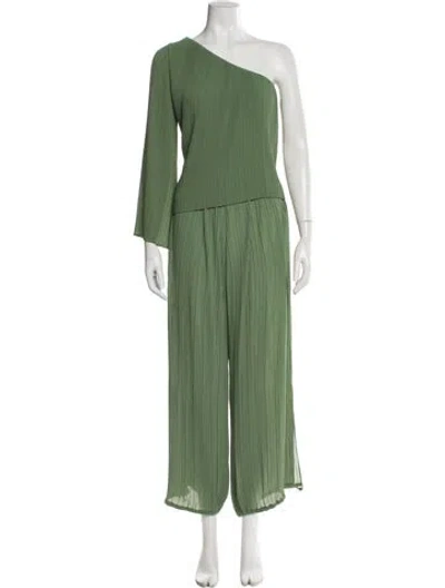 Pre-owned Misa Pleated Accents Pantsuit In Green