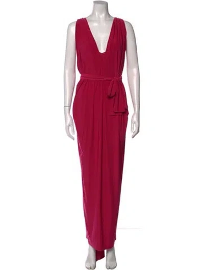 Pre-owned Misa Plunge Neckline Long Dress In Pink