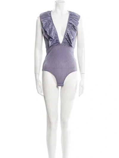 Pre-owned Misa Plunge Neckline Sleeveless Bodysuit In Multi