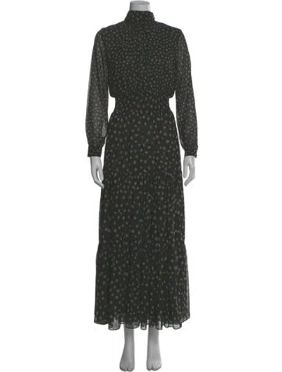 Pre-owned Misa Polka Dot Print Long Dress In Green