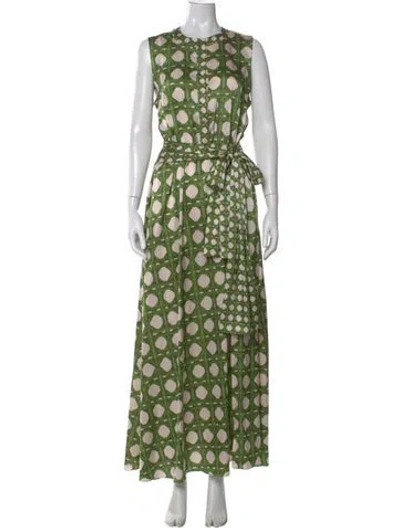 Pre-owned Misa Polka Dot Print Long Dress In Green