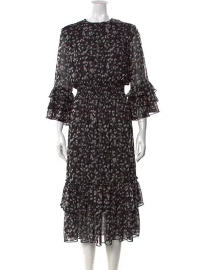 Pre-owned Misa Polka Dot Print Midi Length Dress In Black