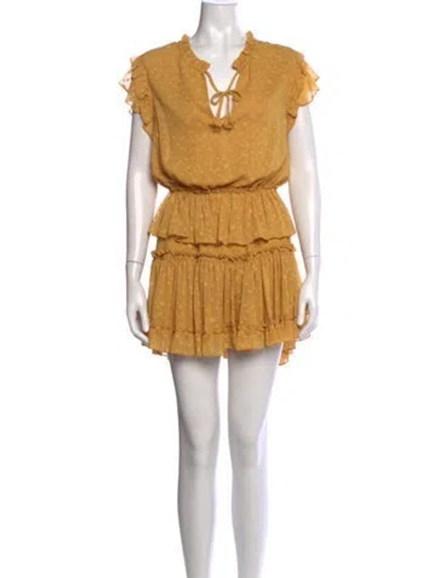 Pre-owned Misa Polka Dot Print Mini Dress In Metallic/yellow