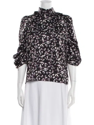 Pre-owned Misa Polka Dot Print Mock Neck Blouse In Multi