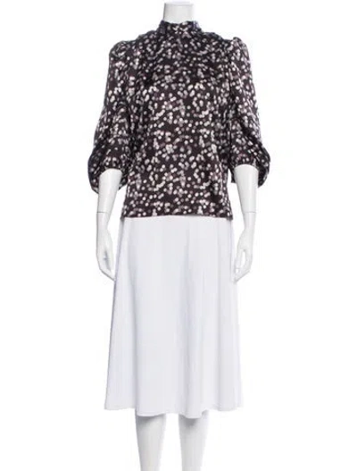 Pre-owned Misa Polka Dot Print Mock Neck Blouse In Multi