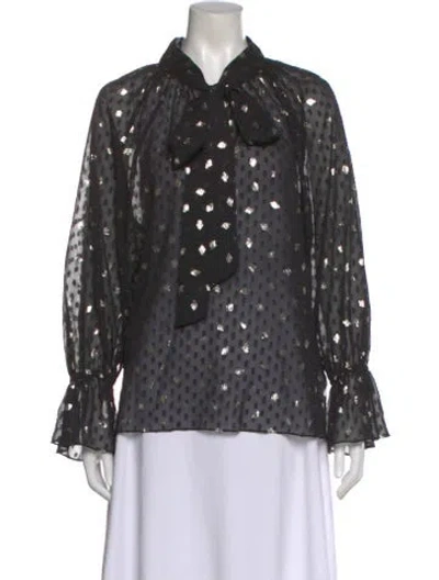 Pre-owned Misa Polka Dot Print Tie Neck Blouse In Black