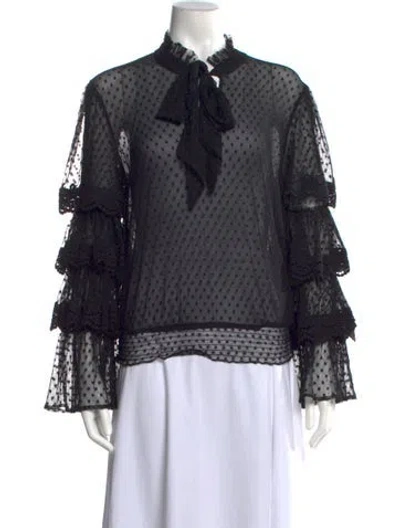 Pre-owned Misa Polka Dot Print Tie Neck Blouse In Black