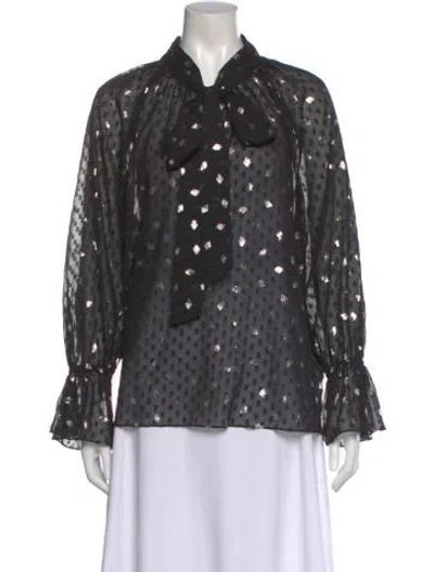 Pre-owned Misa Polka Dot Print Tie Neck Blouse W/ Tags In Black