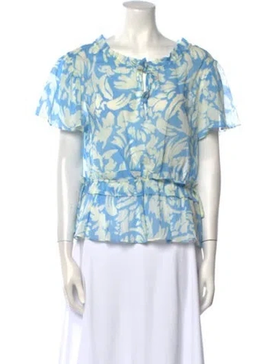 Pre-owned Misa Printed Bateau Neckline T-shirt In Blue