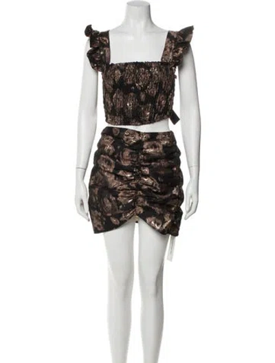 Pre-owned Misa Printed Bow Accents Skirt Set In Brown