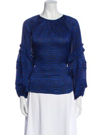 Pre-owned Misa Printed Crew Neck Blouse In Blue